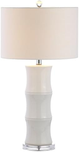 JONATHAN Y 26.5" White Ceramic Table Lamp for Living Room, Bedroom Nightstand, White Linen Drum S... | Amazon (US)