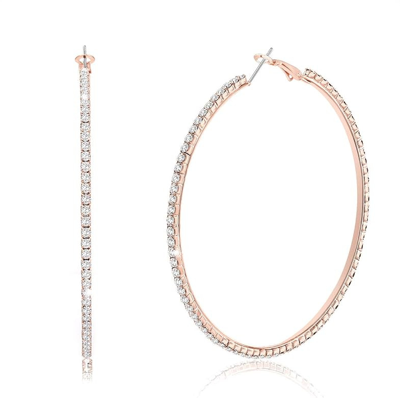 BSJELL Large Hoop Earrings for Women Rhinestone Crystal Big Circle Hoops Stud Earrings Fashion Br... | Amazon (US)