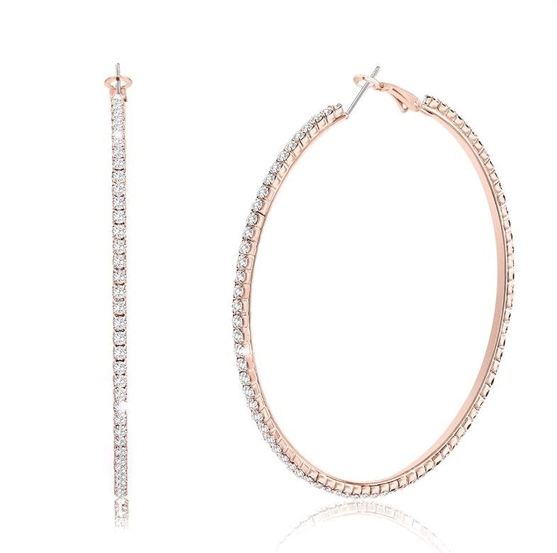 BSJELL Large Hoop Earrings for Women Rhinestone Crystal Big Circle Hoops Stud Earrings Fashion Br... | Amazon (US)