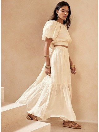 Ramie Flounce-Hem Maxi Skirt | Banana Republic (US)