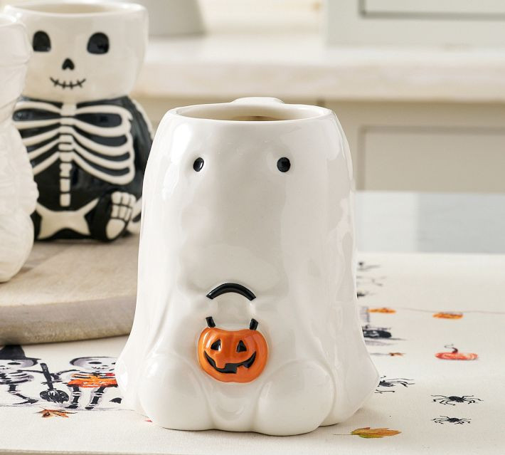 Skeleton Stoneware Mugs, Set of 4 - Black/White | Pottery Barn (US)