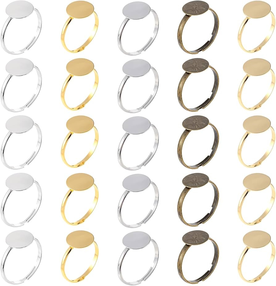 50Pcs Ring Blanks for Jewelry Making Supplies Adjustable Flat Ring Base, 12mm Rings Blanks Jewelr... | Amazon (US)
