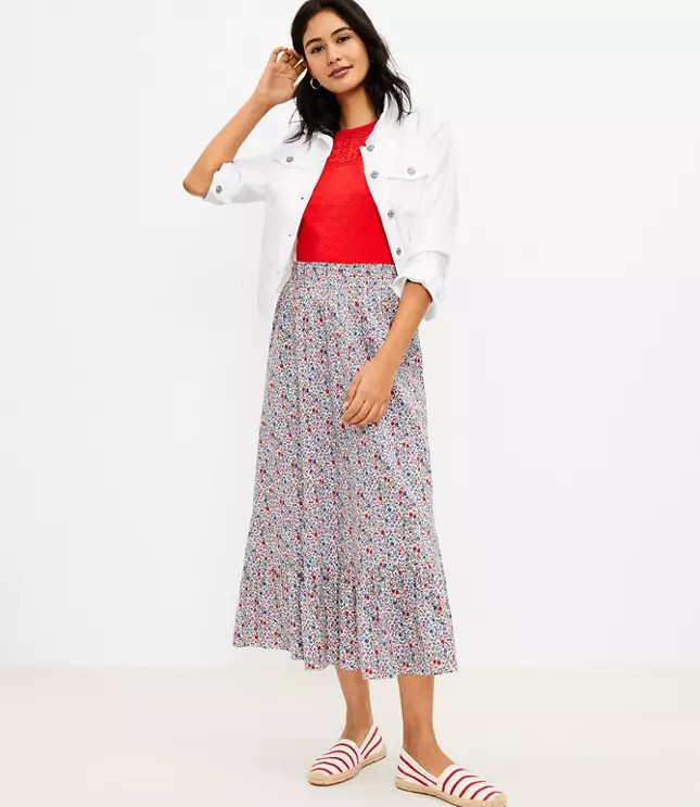 Spring Bloom Tiered Midi Skirt | LOFT