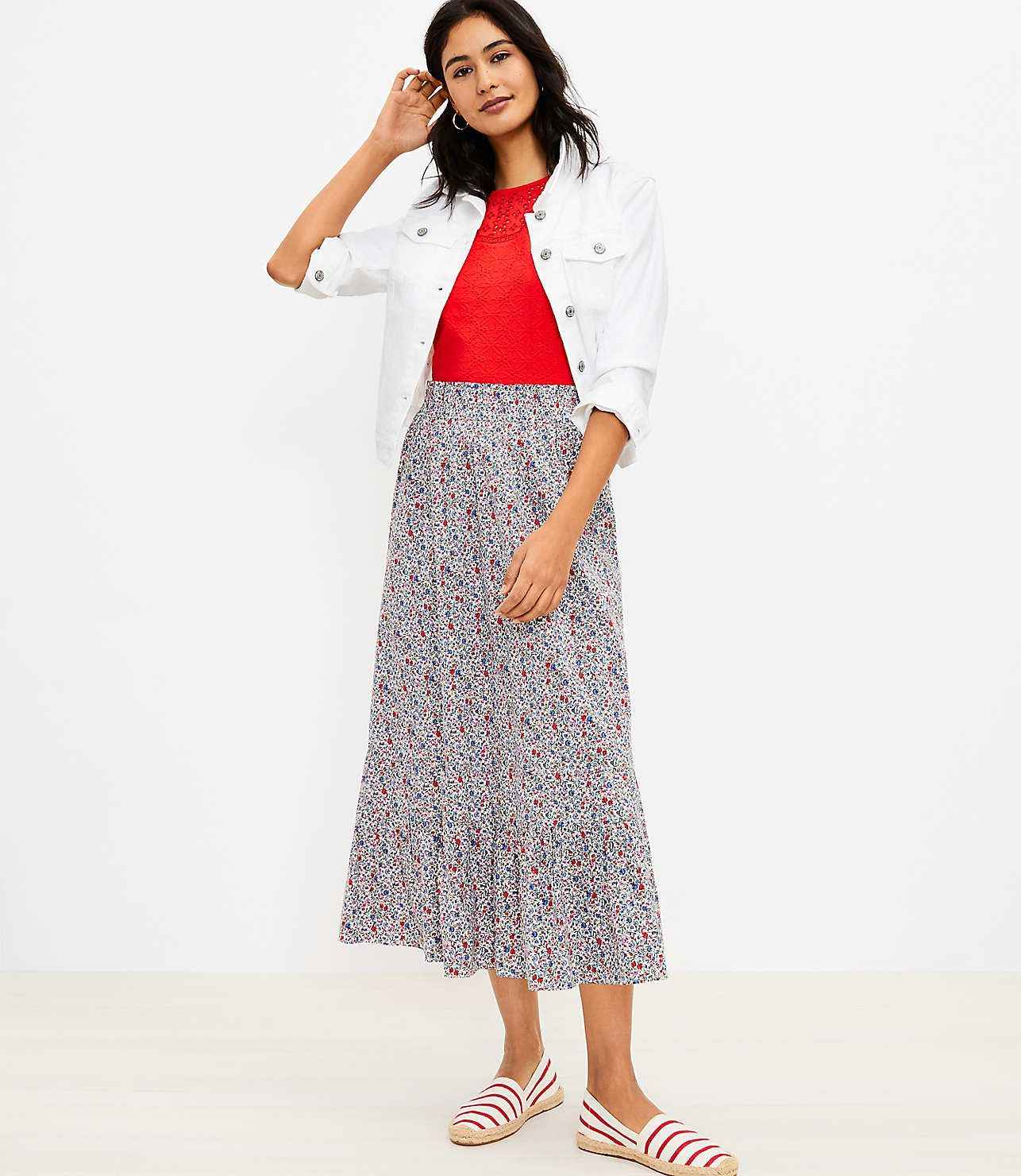 Spring Bloom Tiered Midi Skirt | LOFT