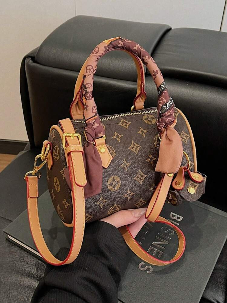 Random Color & Pattern Fashion Scarf Decor Elegant Handbag, Minimalist Retro Style Shoulder Tote Bag | SHEIN