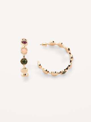 Gold-Plated Open Hoop Framed Stone Earrings for Women | Old Navy (US)