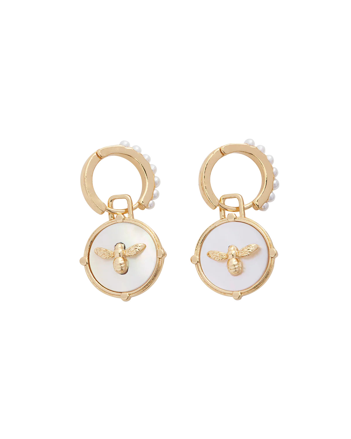 Honey Bee & Pearl Huggie Earrings | Fable England