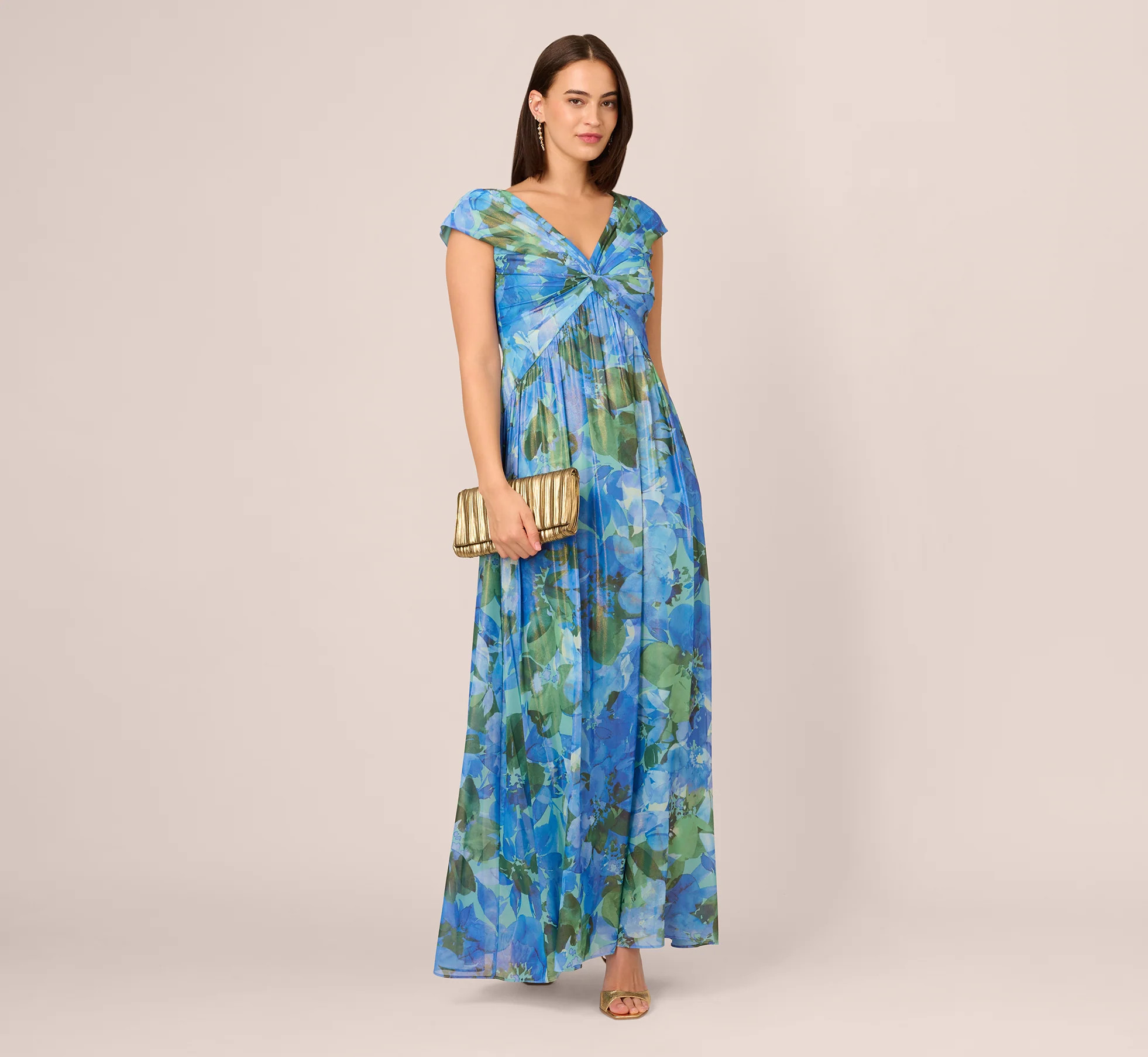 Blue Printed Front Twist Gown - Adrianna Papell | Adrianna Papell