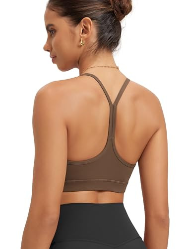 ODODOS Cloud Feeling Y Racerback Sports Bra for Women Wirefree Padded Strappy Yoga Bra, Brunette, Medium | Amazon (US)