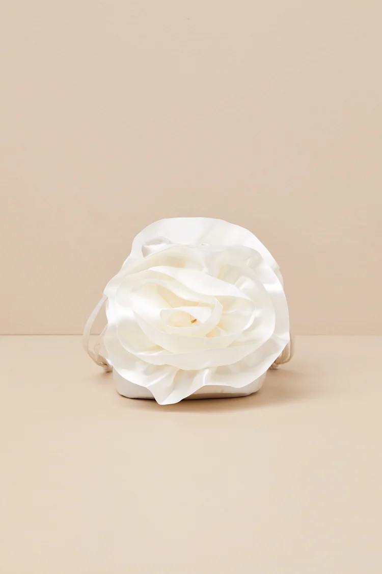 Reeta Ivory Satin Rosette Bucket Bag | Lulus