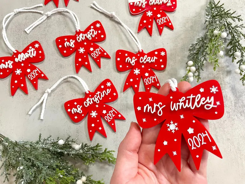 HOLIDAY BOW TAG Adorable Stocking Tag or Ornament Customizable and Personalized Kids Christmas Na... | Etsy (US)