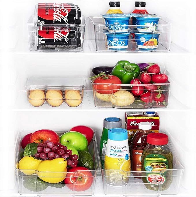 Jinamart [Set of 6] Stackable Refrigerator Pantry Organizers with Handles, 2 Wide 2 Narrow 1 Larg... | Amazon (US)