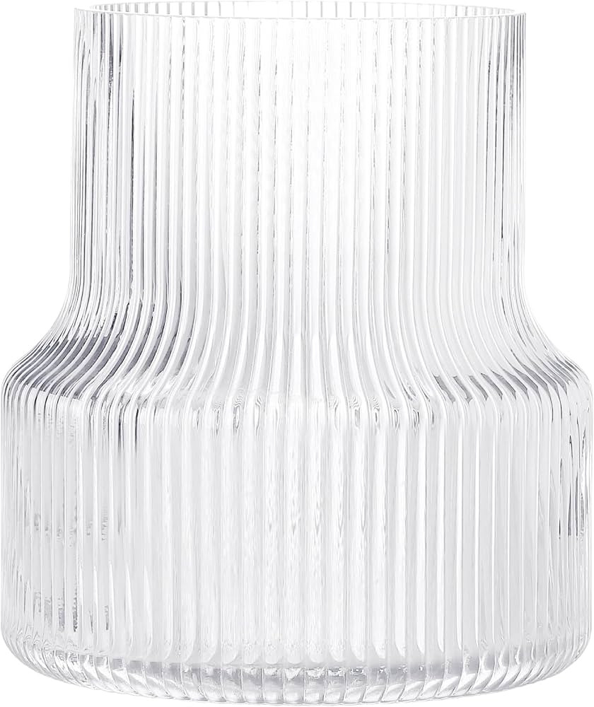 Glass Vase - Fluted, Ribbed, Decorative for Centerpieces, Modern for Living Room, Table, Entryway... | Amazon (US)