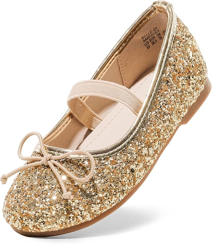 DREAM PAIRS Girl's Toddler Mary Jane Glitter Ballerina Flat Shoe | Amazon (US)