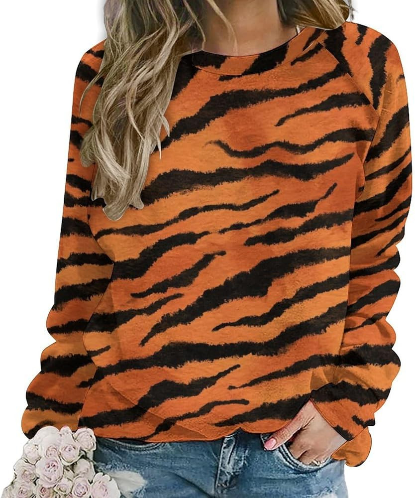 Animal Textured Sweatshirts Womens Trendy Crewneck Camo Sweatshirt Casual Long Sleeve Pullover To... | Amazon (US)