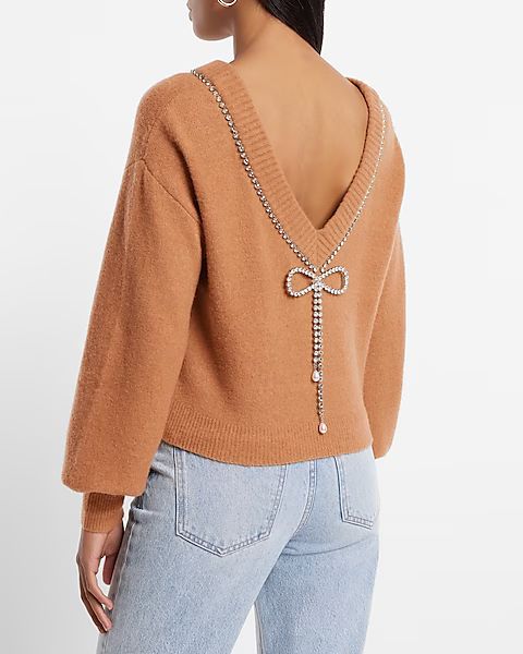 Bow Embellished Convertible Sweater | Express