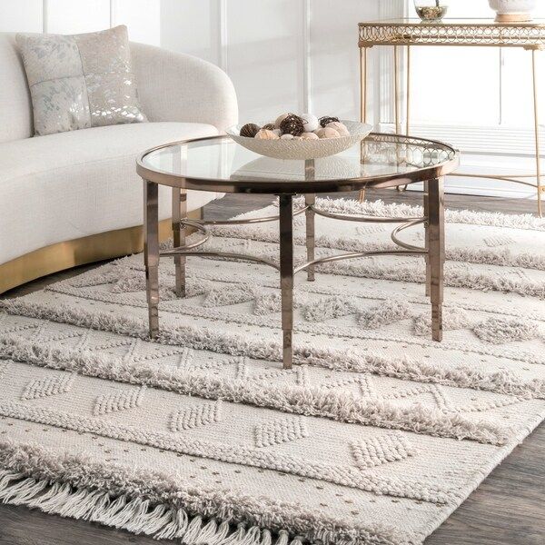 nuLOOM Ivory Wool Handmade Flatweave Contemporary Tribal Stripe Tassel Area Rug | Bed Bath & Beyond