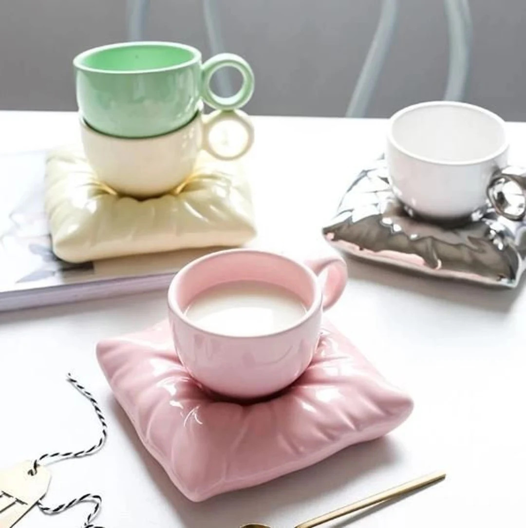 Cute Pastel Pillow Saucer and Cup set | Etsy (NL)