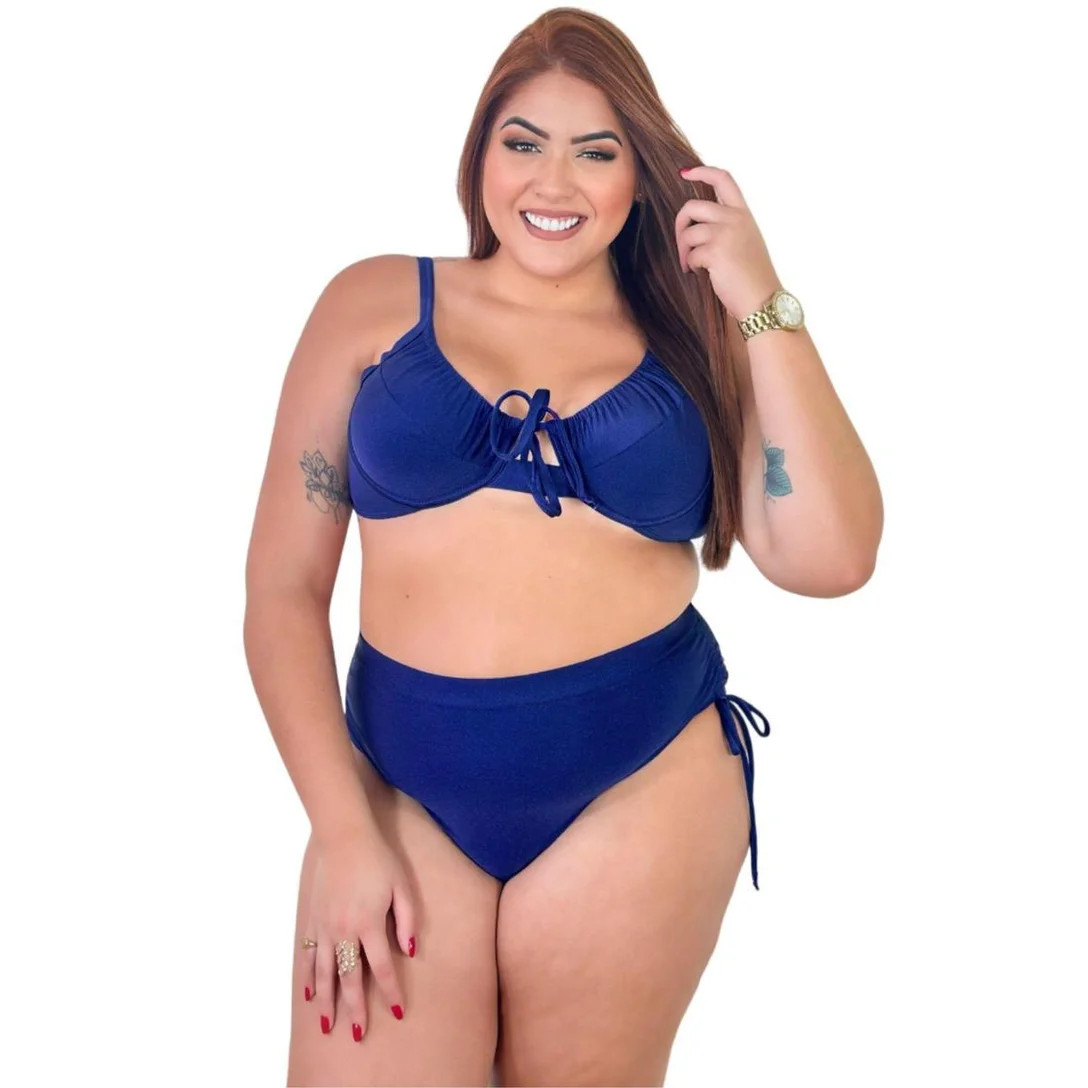 Biquíni Feminino Plus Size Aro Sem Bojo Calcinha Cintura Alta - Azul | Netshoes (BR)