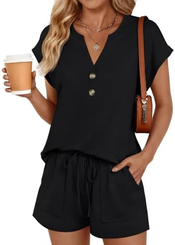 LILLUSORY 2 Piece Summer Set 2026 Henley Top & Drawstring Shorts with Pockets | Amazon (US)