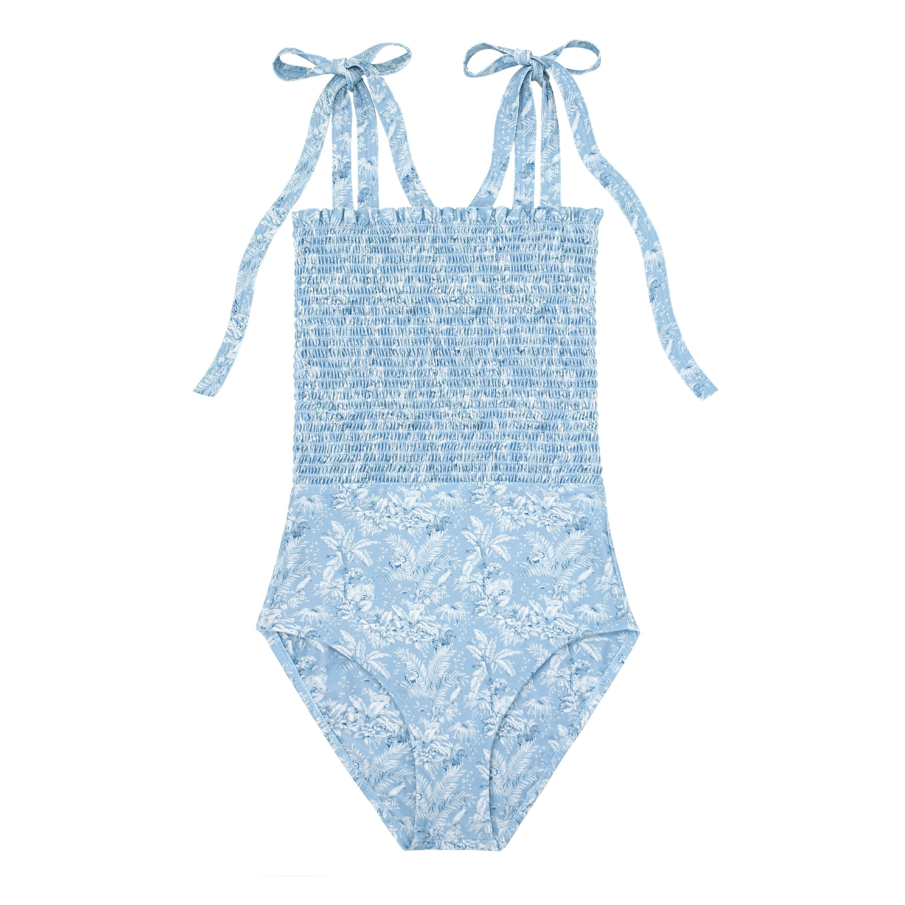 minnow x tuckernuck women's blue toile smocked one piece | minnow