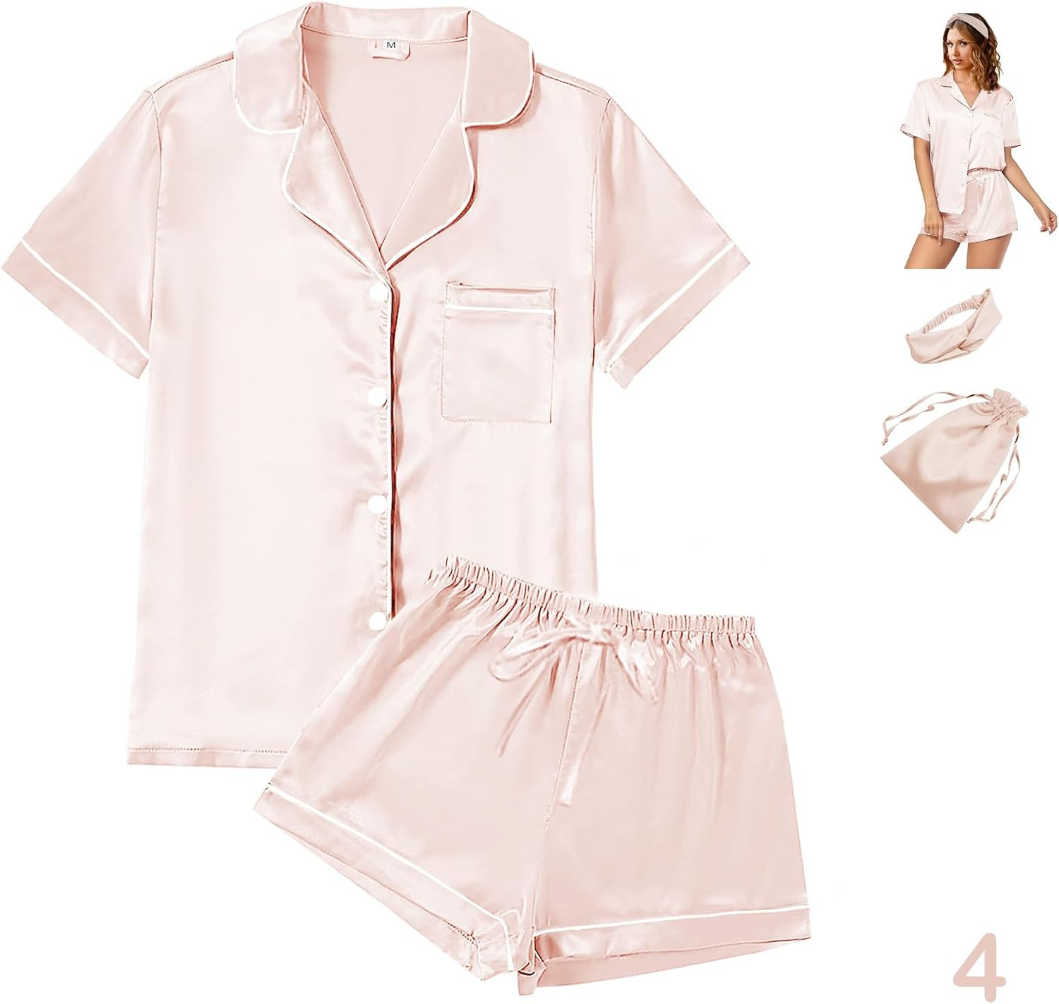 Womens Satin Silky Pajama Sets Short Sleeve Shirt XS-4XL Floral Pajamas Set Soft PJ Loungewear Sleepwear | Amazon (US)