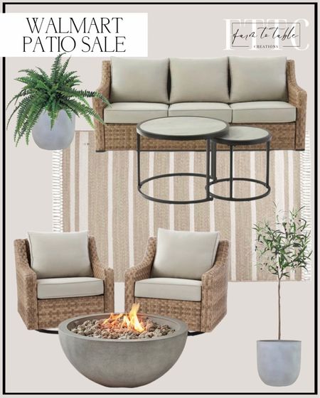 Walmart Patio Furniture Sale. Follow @farmtotablecreations on Instagram for more inspiration. Better Homes & Gardens River Oaks 3-Piece Sofa & Nesting Table Set with Patio Cover. Better Homes & Gardens River Oaks 2 Piece Swivel Glider with Patio Cover. BH&G, Natural and Ivory Stripe 7' x 10' Outdoor Rug by Dave & Jenny Marrs. Better Homes & Gardens 14in Mosswood Resin Planter, Gray. Better Homes & Gardens 36" 65,000 BTU Propane Fire Pit with Tank Hideaway by Dave & Jenny Marrs  Indoor Outdoor Faux Olive Tree. 
Boston Fern, UV Resistant, Artificial Greenery, For Indoor & Outdoor Decor  

#LTKsalealert #LTKunder50 #LTKhome