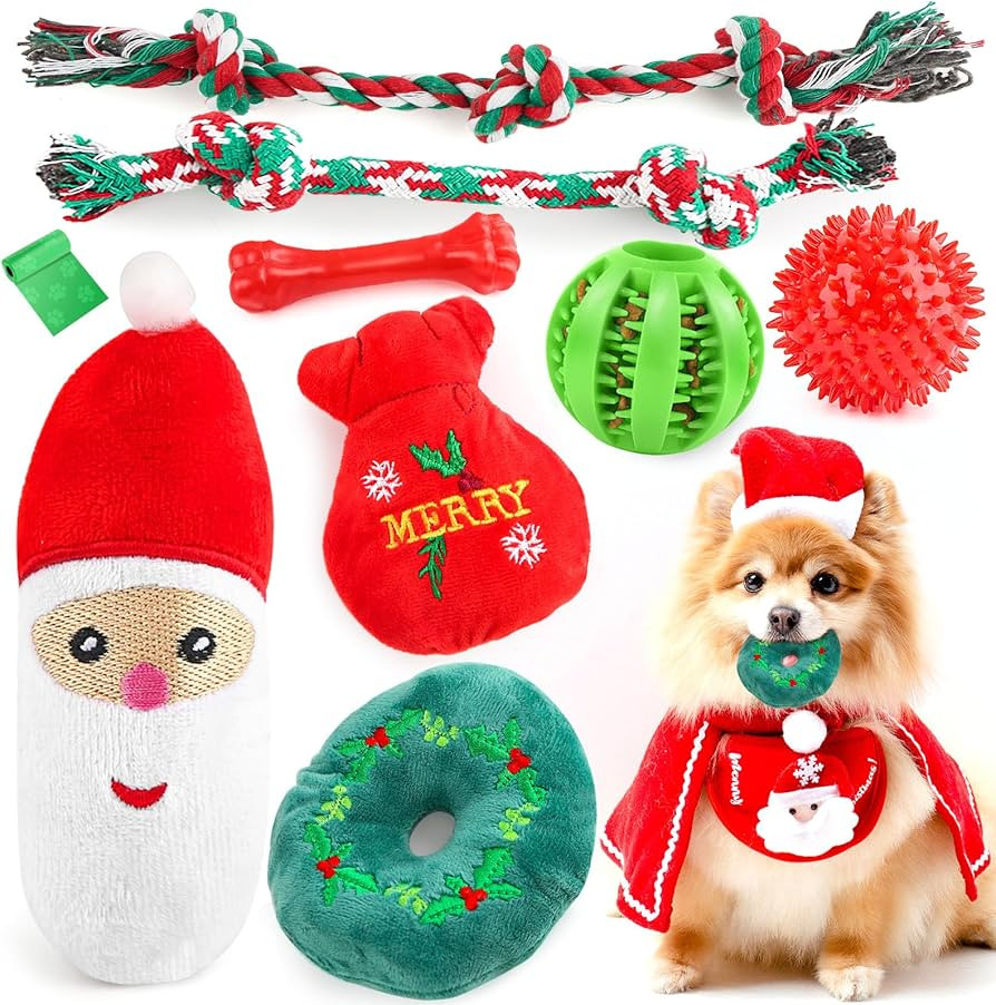 Christmas Dog Toys, 9 Pack Luxury Puppy Chew Toy, Cotton Squeaky Plush Toys for Small Dogs, Durab... | Amazon (US)