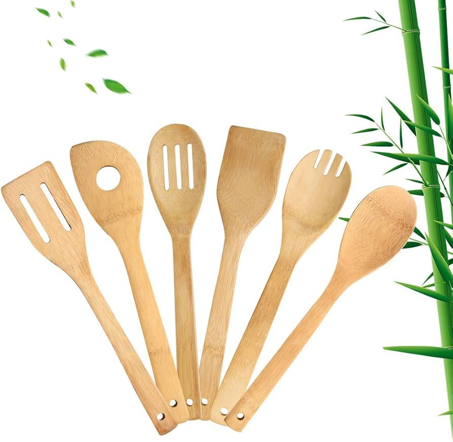 wotu 6 Piece Wooden Cooking Utensils, Natural Bamboo Nonstick Kitchen Spoons Spatula Sets for Coo... | Amazon (CA)