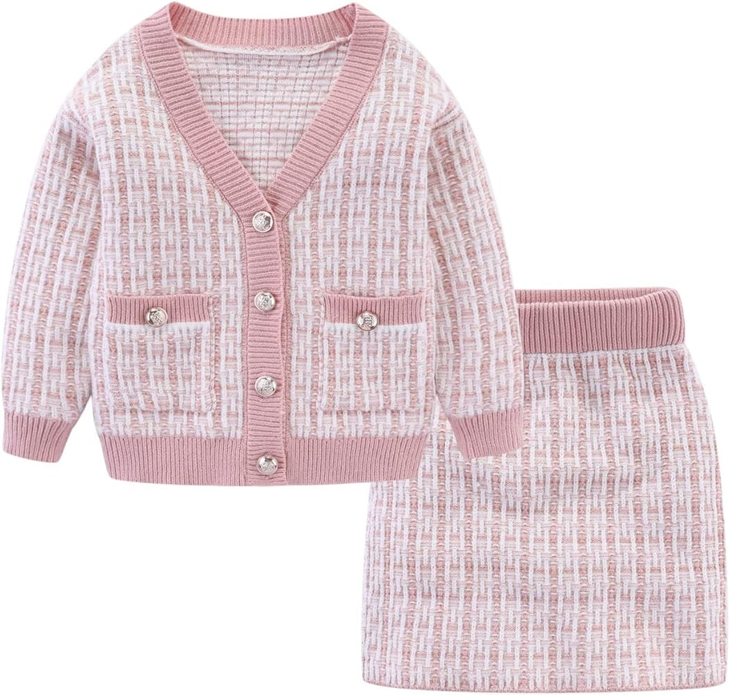 Mud Kingdom Cute Little Girls Ribbed Knit Cardigan Skirt Set School Style | Amazon (US)