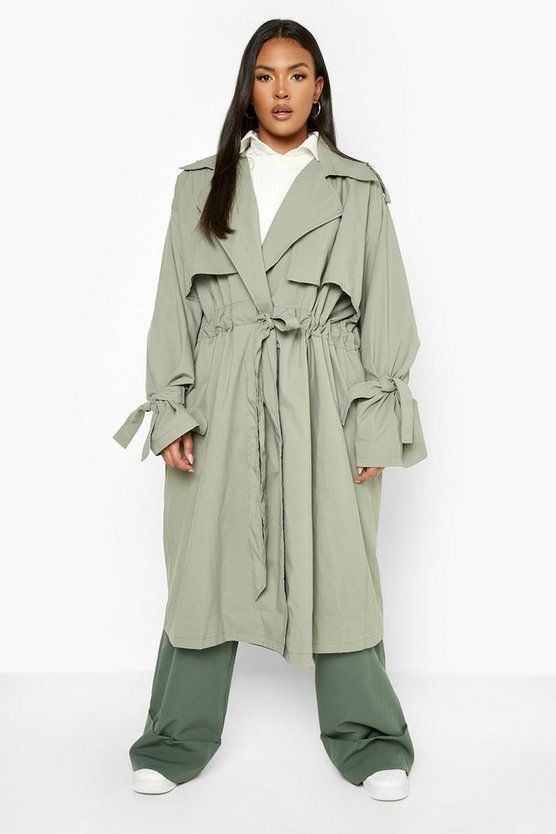 Plus Tie Sleeve Ruched Trench Coat | Boohoo.com (US & CA)