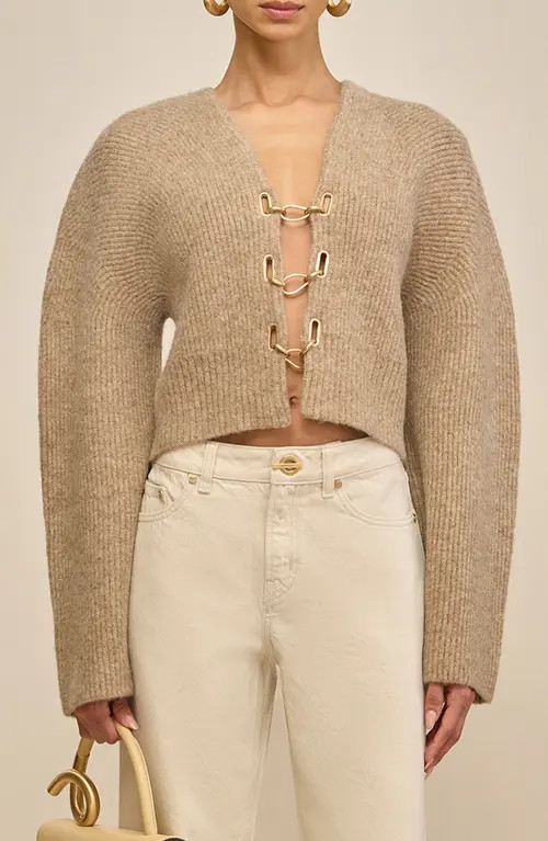 Cult Gaia Mayalu Crop Rib Cardigan in Beach Melange at Nordstrom, Size Xx-Small | Nordstrom