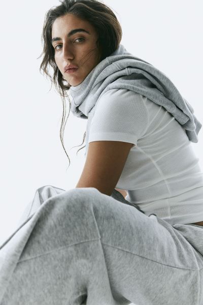 T-shirt côtelé en modal mélangé - Blanc - FEMME | H&M FR | H&M (FR & IT & ES)