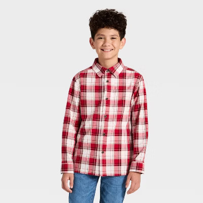 Boys' Long Sleeve Plaid Button-Down Shirt - Cat & Jack™ Red | Target
