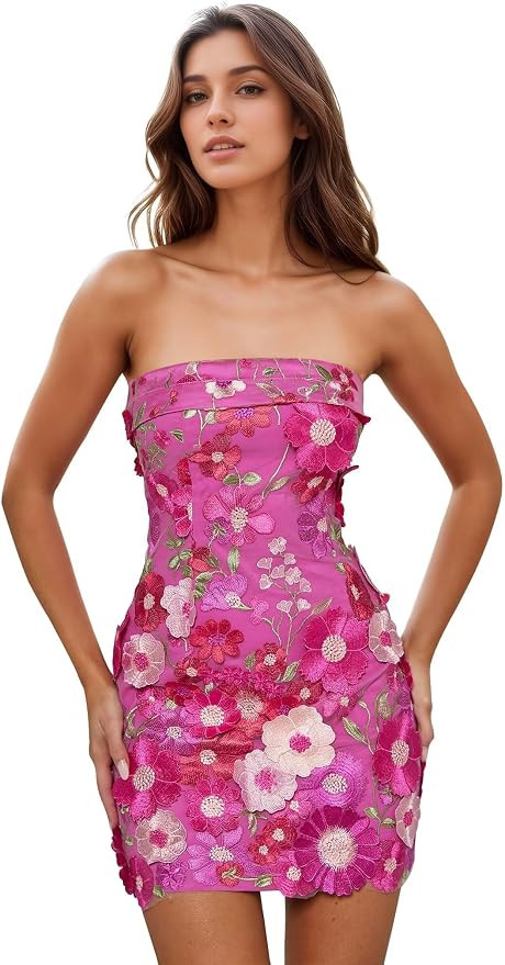 Jamille 3D Floral Applique Homecoming Dresses Embroidered Mini Prom Dress for Teens Strapless Eve... | Amazon (US)
