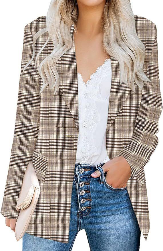 luvamia Women's Casual Long Sleeve Lapel Button Slim Work Office Blazer Jacket | Amazon (US)