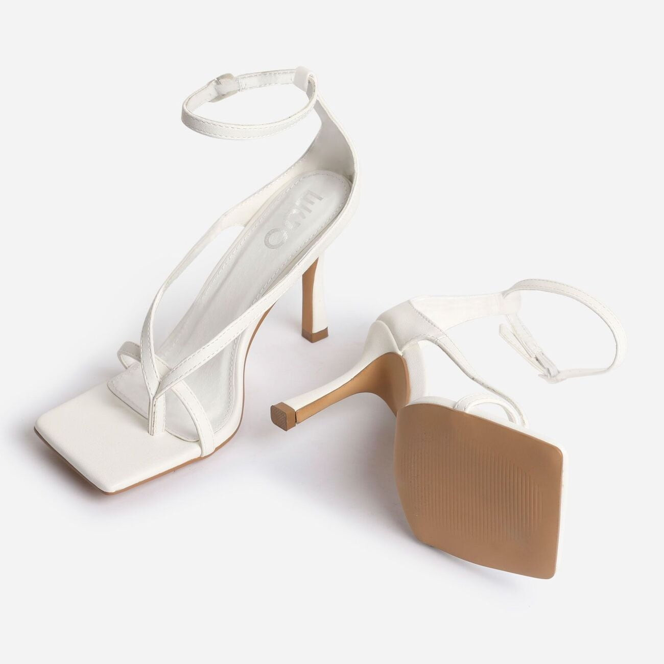 Eve Square Toe Strappy Heel In White Faux Leather | EGO Shoes (US & Canada)