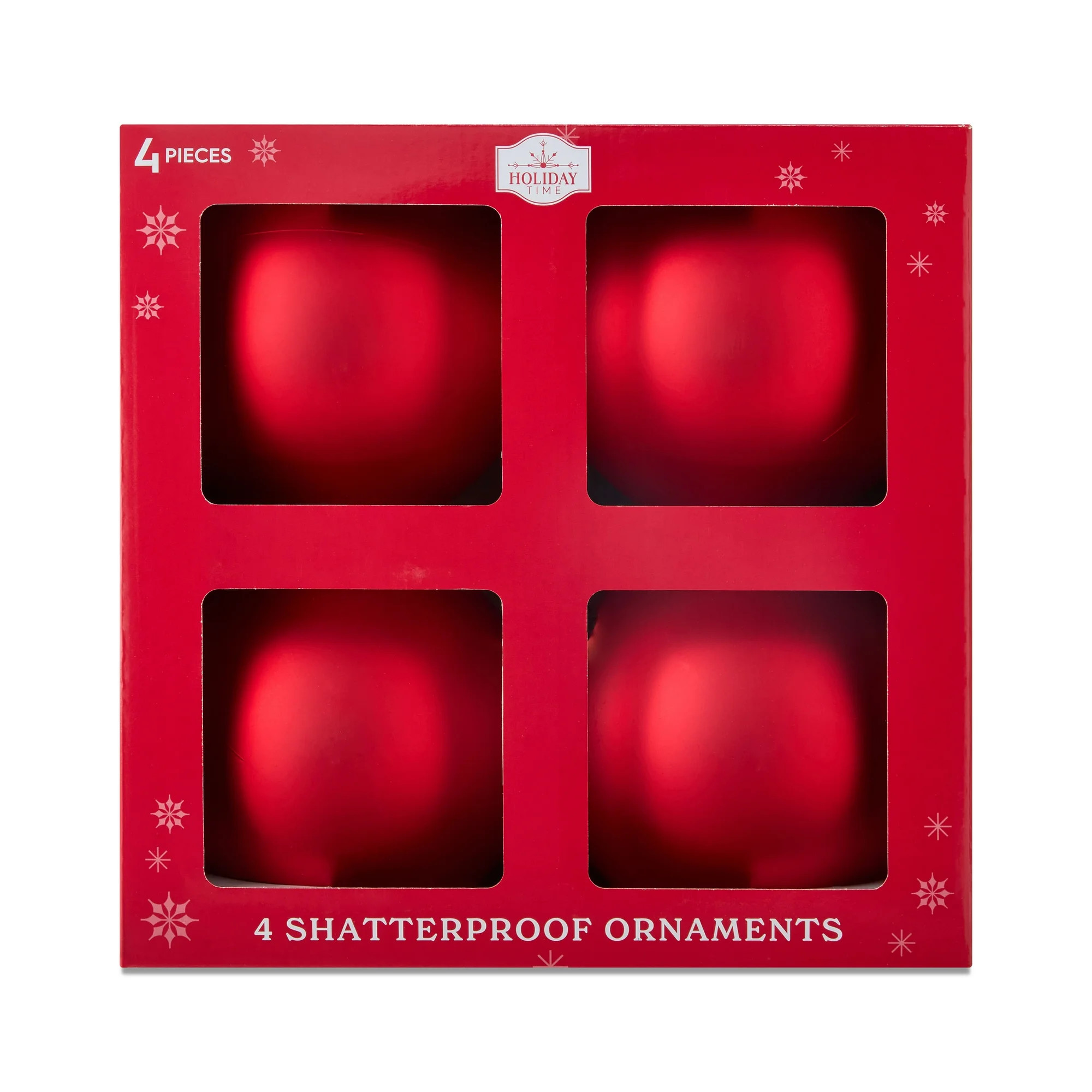 4-Count Matte Red Shatterproof Christmas Ornaments, 5.9 in, by Holiday Time | Walmart (US)