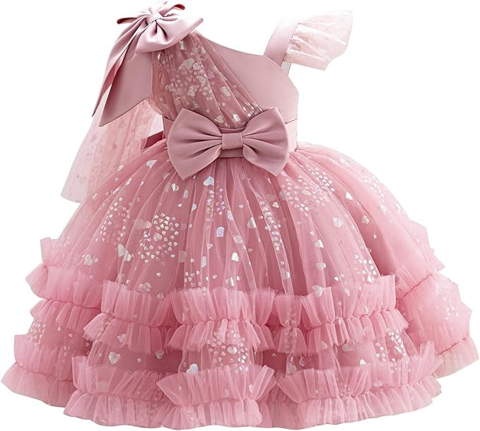 IDOPIP Toddler Baby Girls Sequin Heart Tutu Dress Pageant Wedding Flower Girl Dresses Princess Bi... | Amazon (US)