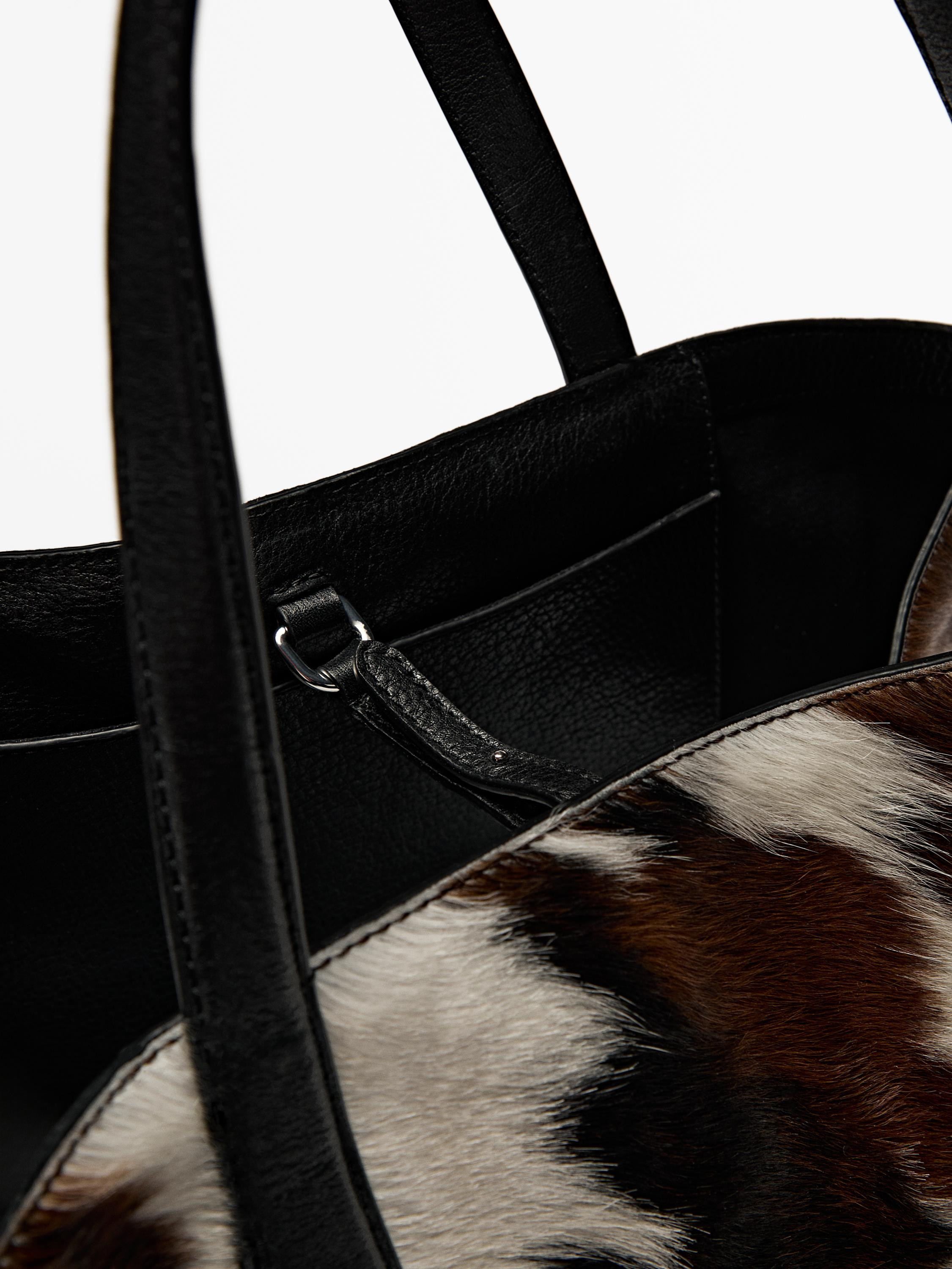 Animal print hair-on leather maxi tote bag | Massimo Dutti US