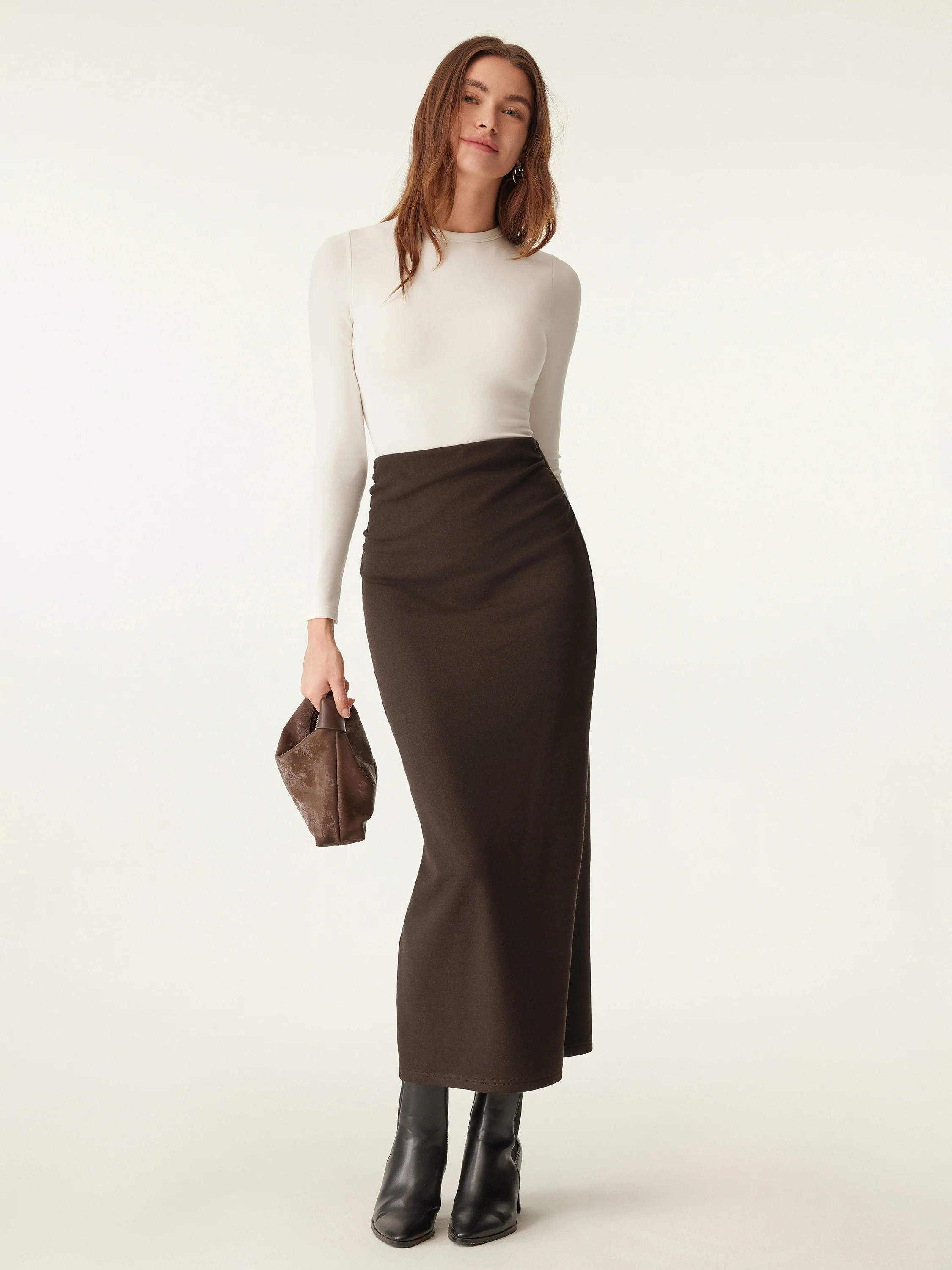 MaxWarm Ruched Side Pencil Maxi Skirt | OGLmove