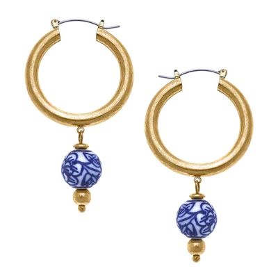 Paloma Chinoiserie Drop Hoop Earrings in Blue & White | CANVAS