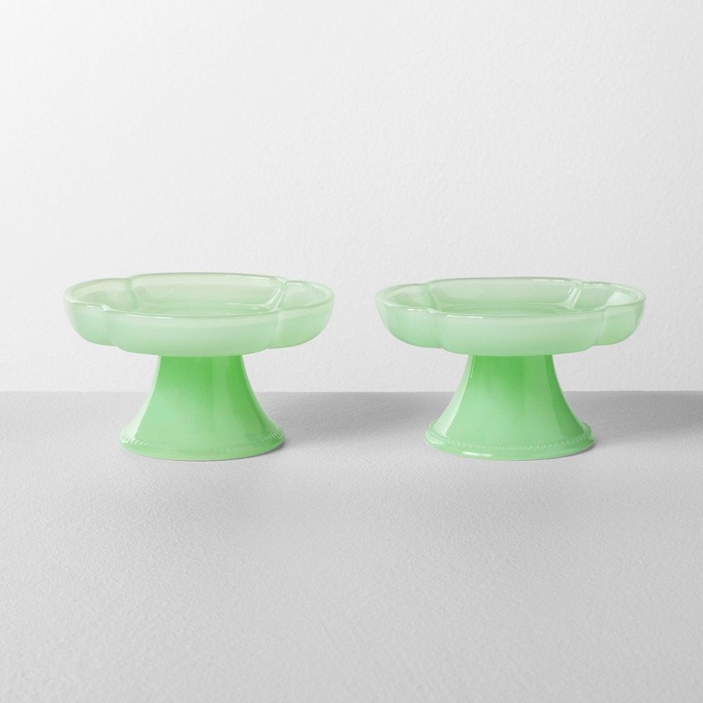 2pk Milk Glass Mini Cupcake Stand Clover Green - Hearth & Hand with Magnolia | Target