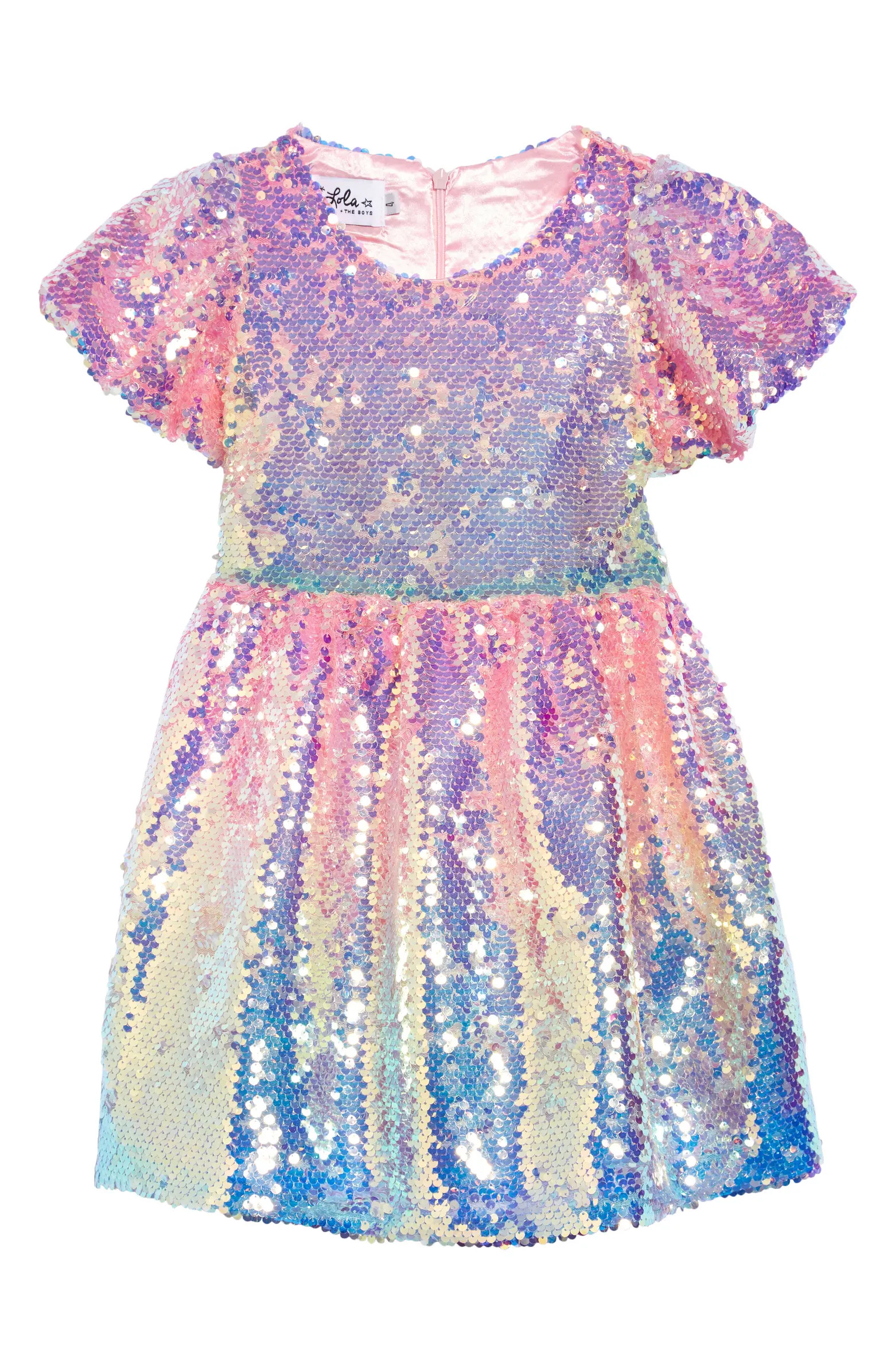 Kids' Puff Sleeve Ombré Sequin Dress | Nordstrom