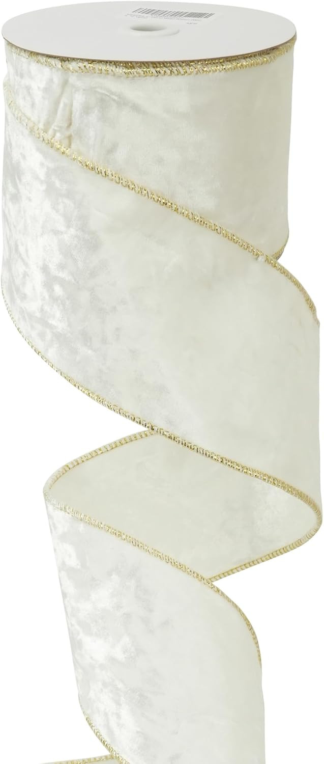 MEEDEE White Velvet Wired Ribbon 4 Inch Wide White Velvet Ribbon with Gold Trim Double Sided Velv... | Amazon (US)