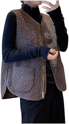 Womens Lamb Wool Vests Fall Winter Warm Fuzzy Faux Shearling Vest Sleeveless Fleece Jacket Pocket... | Amazon (US)