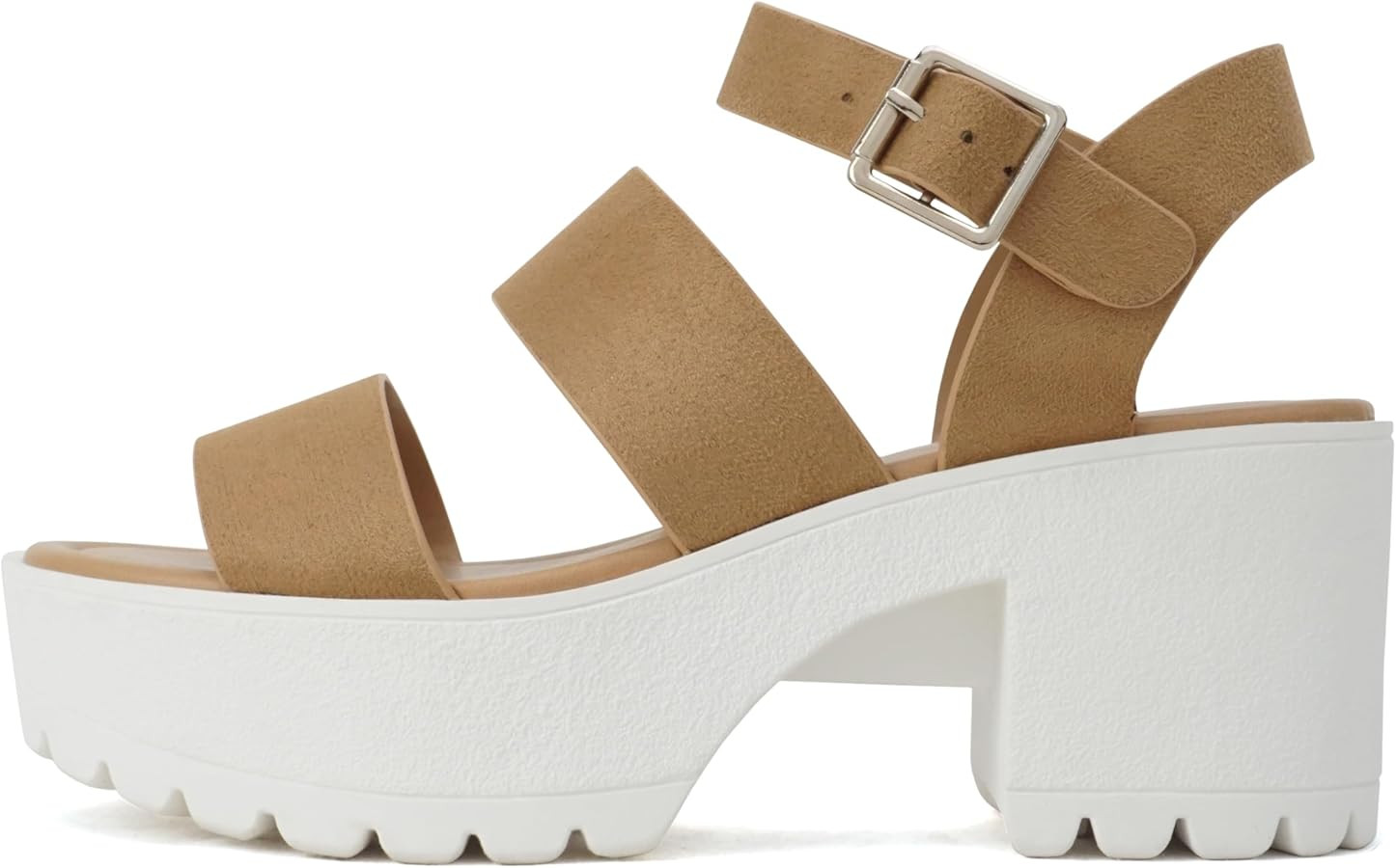 Soda ACCOUNT ~ Women Open Toe Two Bands Lug sole Fashion Block Heel Sandals with Adjustable Ankle... | Amazon (US)