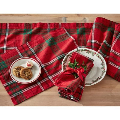 tag Sleigh Ride Holiday Red and Black Plaid Cotton Napkin Set Of 4 | Target