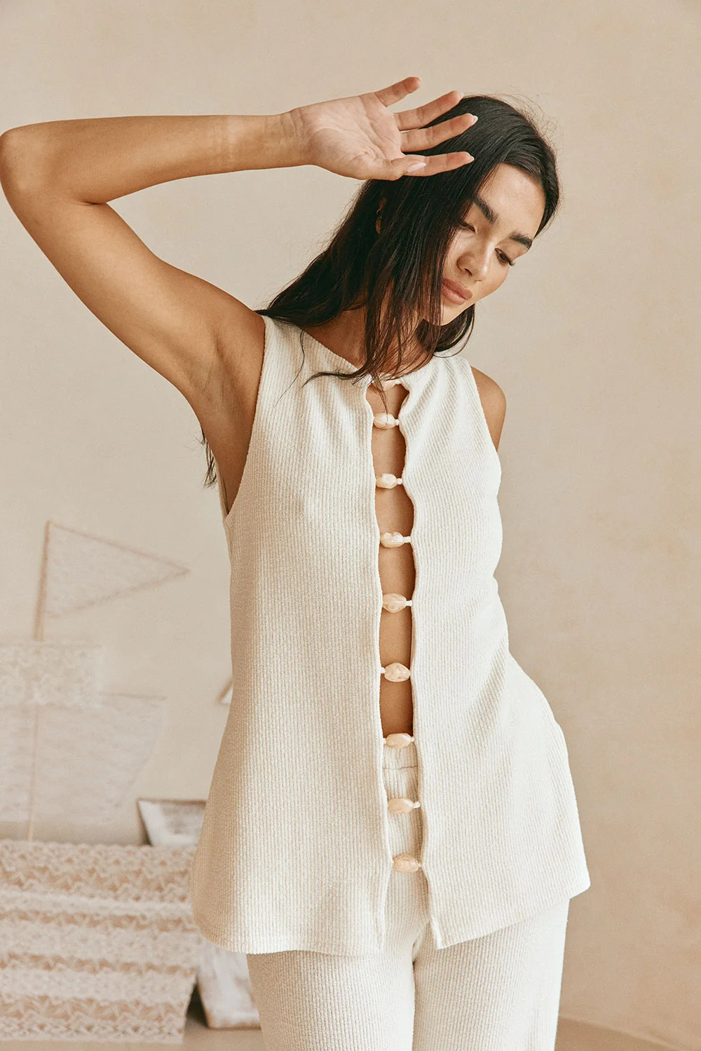 Cream Ribbed Bead Madrid Top | Sabo Skirt US