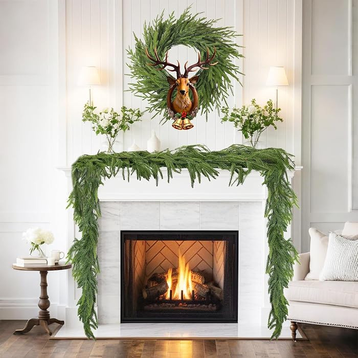 2 Pack 6FT Artificial Norfolk Pine Garland – Real Touch Winter Greenery Garland for Christmas D... | Amazon (US)